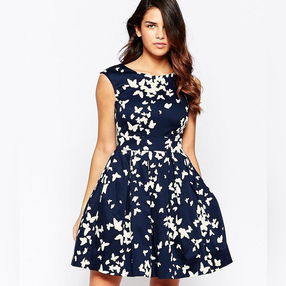 Belted Butterfly Print Dress